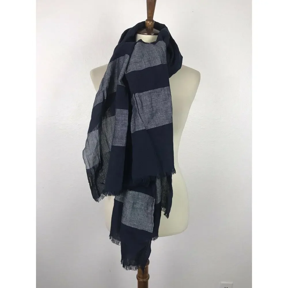 Banana‎ Republic Scarf Women Sz OS Rectangle Striped Fringe Trim 38x74